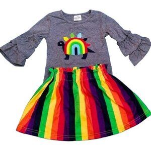 Rainbow Dino Skirt Set Shirt & Skirt Outfit Girl's 6/7